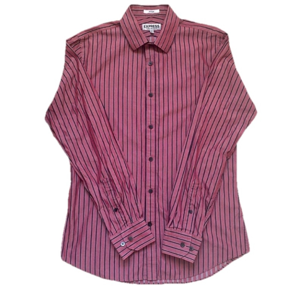 EXPRESS | 100% Cotton Button Down Striped Fitted Shirt Size M